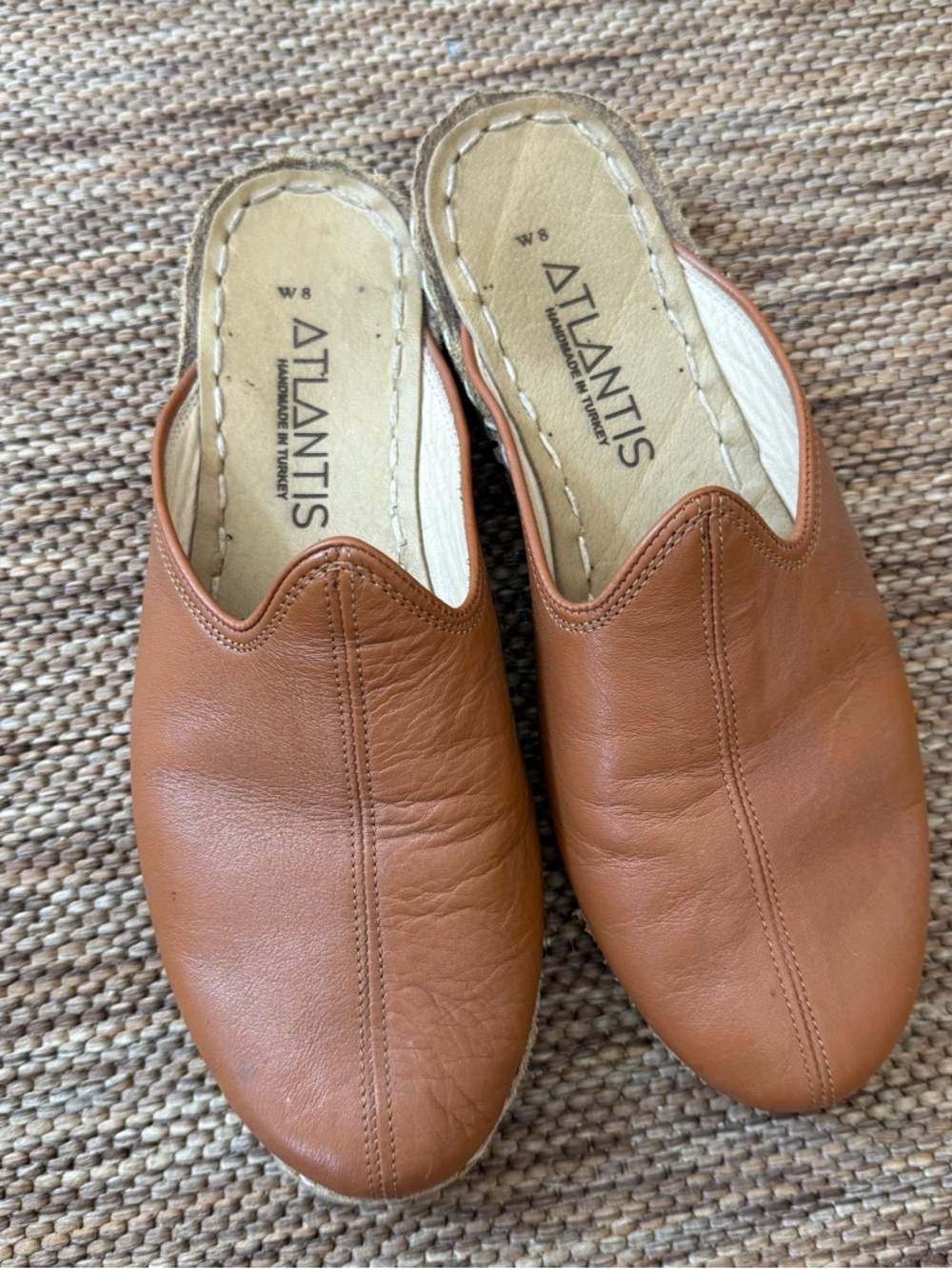 Atlantis Handmade Shoes Leather Slide Mules Brown Camel Women's 8. - Picture 3 of 6